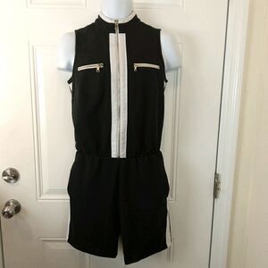 Metrostyle black and white zippered front romper